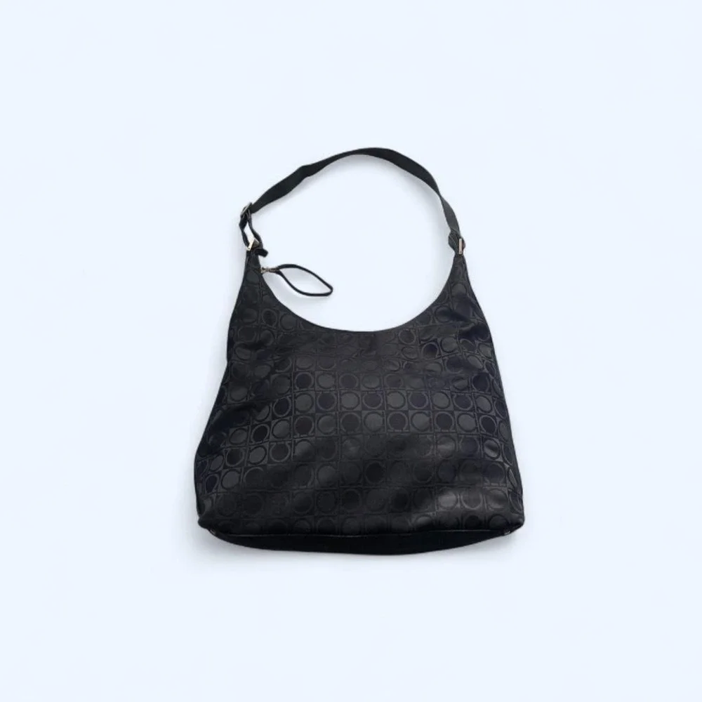Ferragamo Gancini Canvas Leather Tote Bag Black